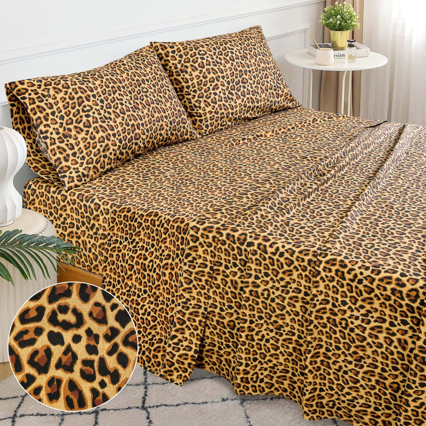 Sleepdown Cotton Bed Sheet Set - Leopard Brown, Queen