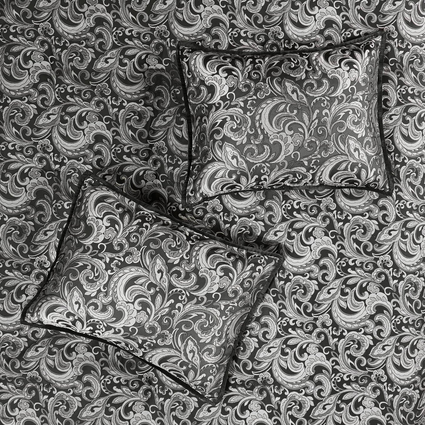 Madison Park Essentials Brystol 24 Piece Room in a Bag Faux Silk Comforter Jacquard Paisley Design Matching Curtains Down Alternative All Season Bedding-Set, Queen(90 in x 90 in), Black 24 Piece