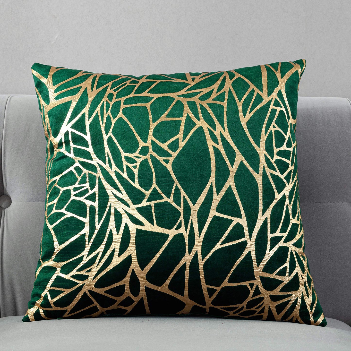 TAOSON Pack of 2,Irregular Abstract Lines Geometric Bronzing Printed Cozy Soft Throw Pillow Cases Cushion Covers Shells for Sofa Couch Bed Home Decoration 18 x 18 Inches, Green and Gold