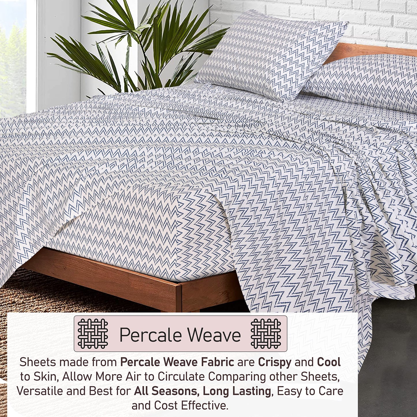 RUVANTI 100% Cotton Percale Sheets Full Size, Chevron