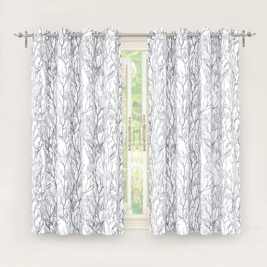 DriftAway Tree Branch Blackout Curtains Double Layer 54 Inches Long for Bedroom Printed Patterned Classic Thermal Insulated Summer Sound Lined Grommet Drapes for Living Room 2 Panels Gray/White