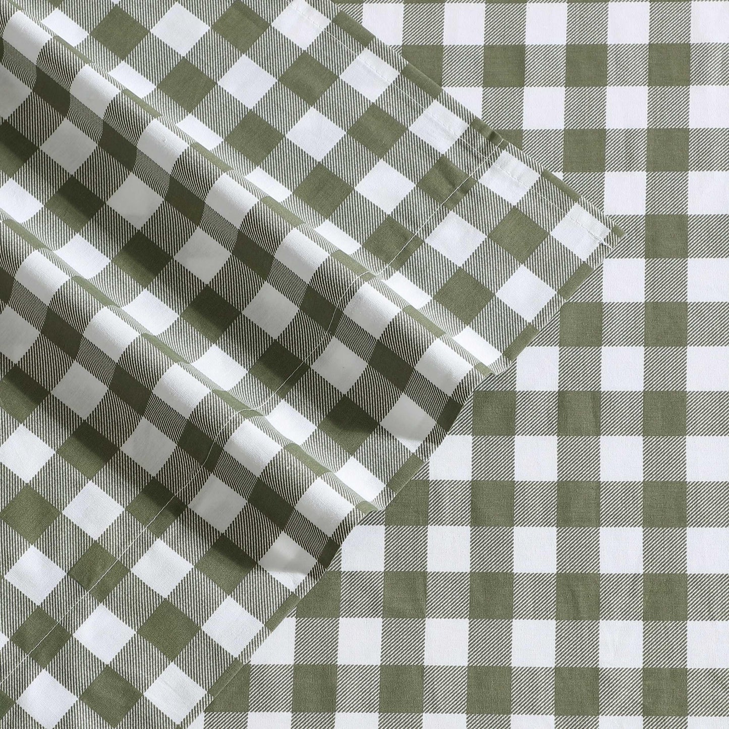 Eddie Bauer - Twin Sheet Set, Crisp & Cooling Sheets w/a Naturally Smooth Cotton Percale Lightweight Feel - Matching Pillowcase & Deep Pocket Fitted Sheet (Preston Check Green)