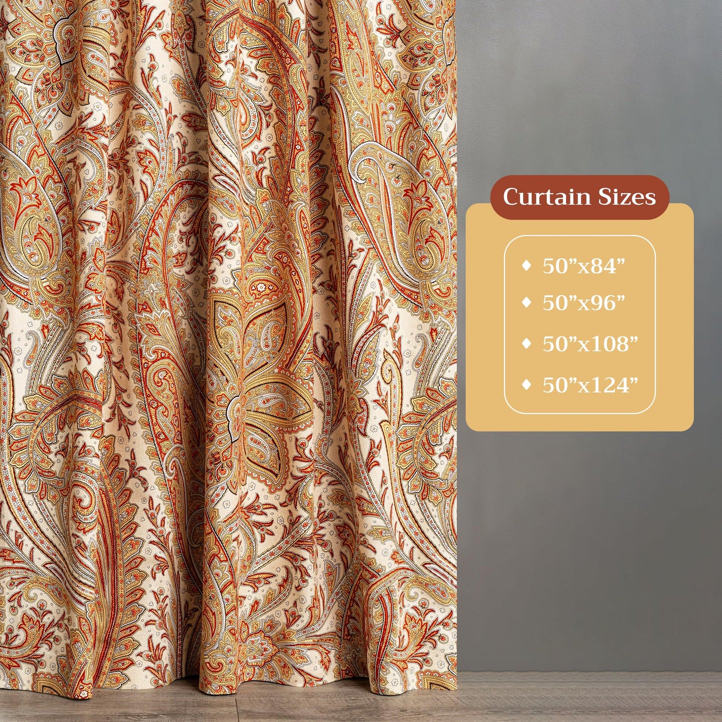 Maison d' Hermine Curtains for Living Room 100% Cotton 96 inch Length One Panel Light Filtering Curtains for Windows with Rod and Loop Pockets (Kashmir Paisley - Multi, 50" W x 96" L)