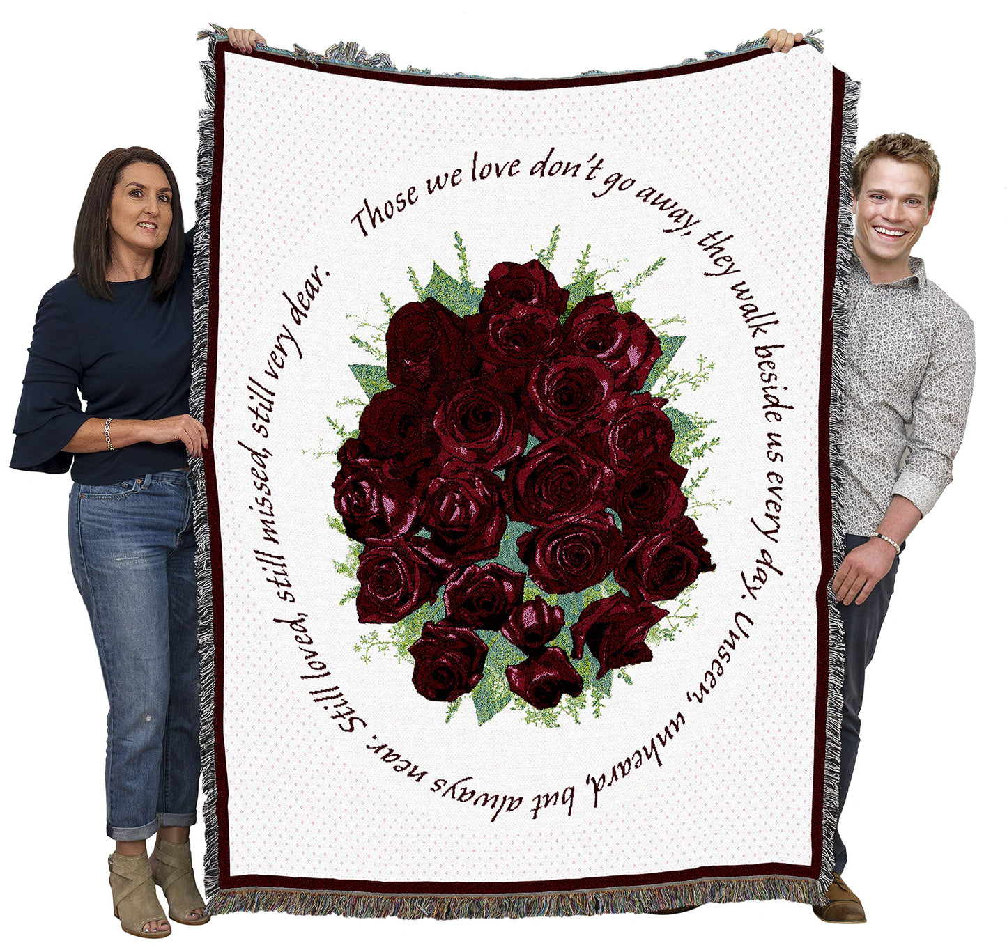 Pure Country Weavers Bundle of Red Roses Blanket - Those We Love Don't Go Away Blanket - Sympathy Bereavement Gift Tapestry Throw Woven from Cotton - Made in the USA (72x54)