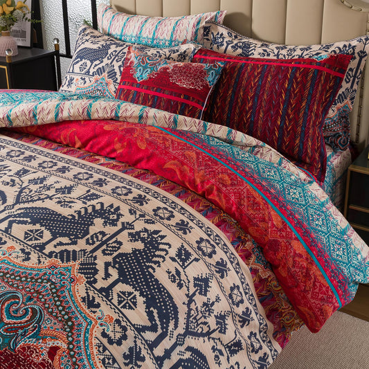 FADFAY Exotic Boho Duvet Cover Set King/California King 100% Brushed Cotton Soft Bohemian Bedding Paisley Ethnic Colorful Bedding Reversible Tribal Zipper Bed Comforter Cover + 2 Pillowshams, 3Pcs