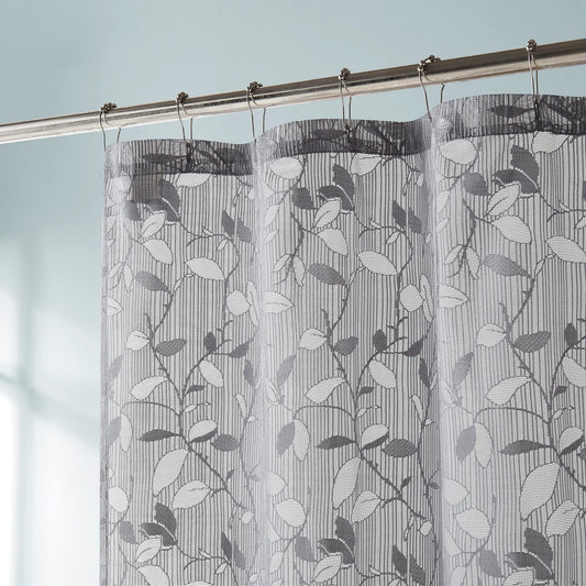 LinenZone Lace Shower Curtains with Elegant Leaf Design. 72 x 72 Size. Can Be Used As Both Rustic Shower Curtain or Modern Shower Curtain. Bathroom Curtain with Scalloped Bottom. (Grace 72 x 72 Grey)