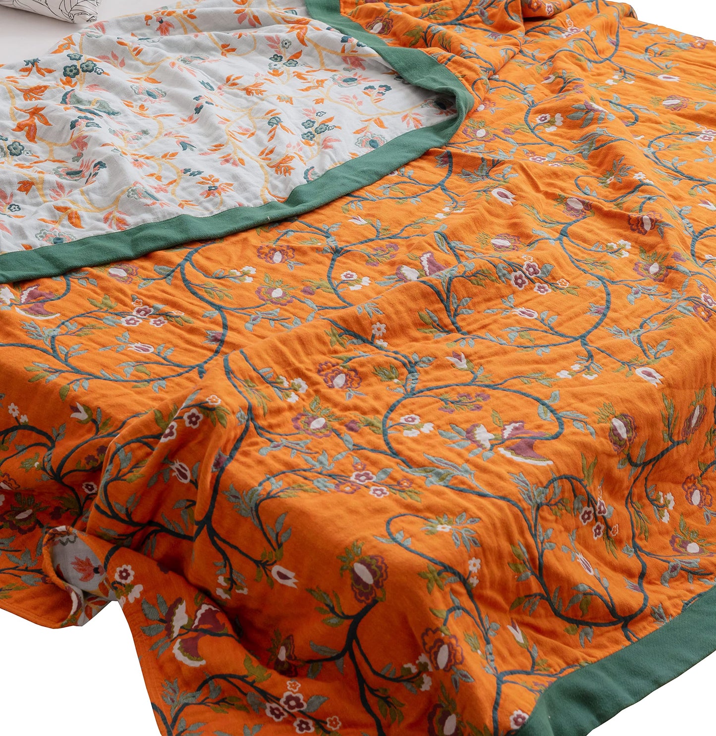 Scientific Sleep Vine Floral Blossom Senior Retro 100% Cotton Muslin Blanket Throw Cover for Bed Couch Sofa Cozy Soft Reversible Bedding Blanket Quilt Bedspread Coverlet Full Queen 80 in x 90 in