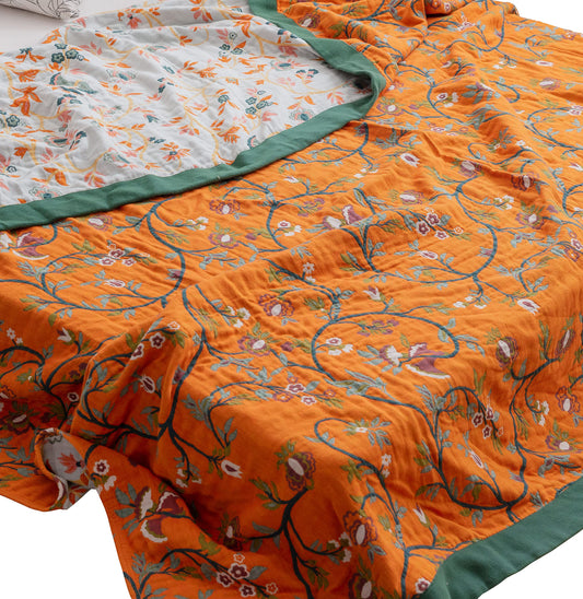 Scientific Sleep Vine Floral Blossom Senior Retro 100% Cotton Muslin Blanket Throw Cover for Bed Couch Sofa Cozy Soft Reversible Bedding Blanket Quilt Bedspread Coverlet Full Queen 80 in x 90 in