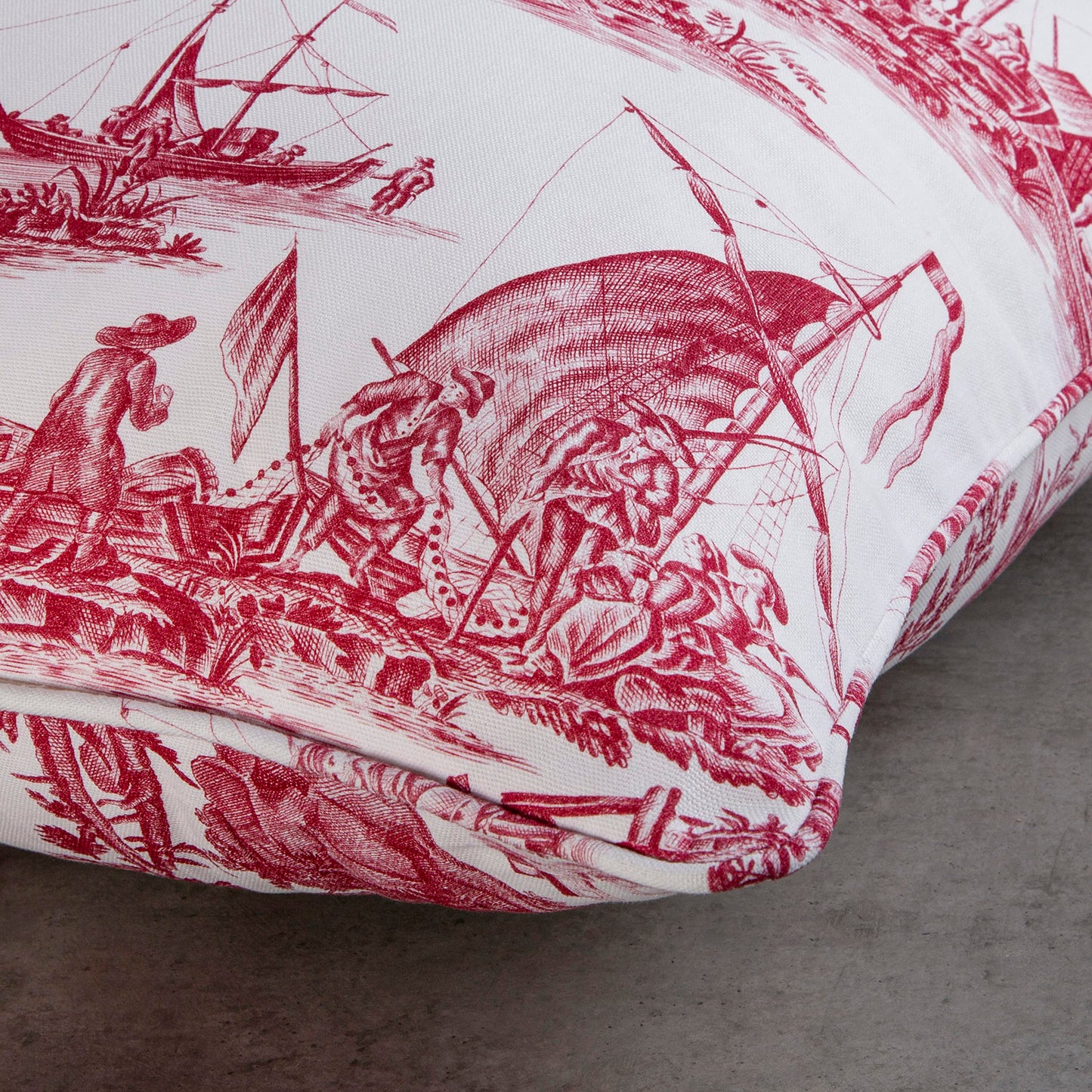 Maison d' Hermine Decorative Pillow Covers 18 x 18 inch Square 100% Cotton Toile Throw Pillow Covers with Invisible Zipper for Couch Chair Sofas Spring Summer (Calais - Red (White Base))