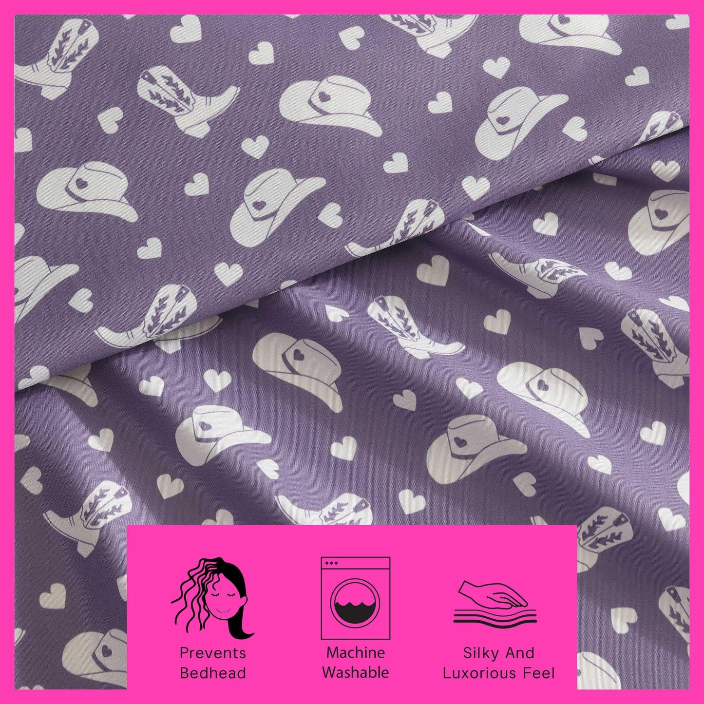 Betsey Johnson - Bed Sheets, 100% Silky Smooth Bedding with Matching Pillowcases, Stain & Wrinkle Resistant, Whimsical Inspired Home Essentials (Cowgirl Disco Purple, Queen)