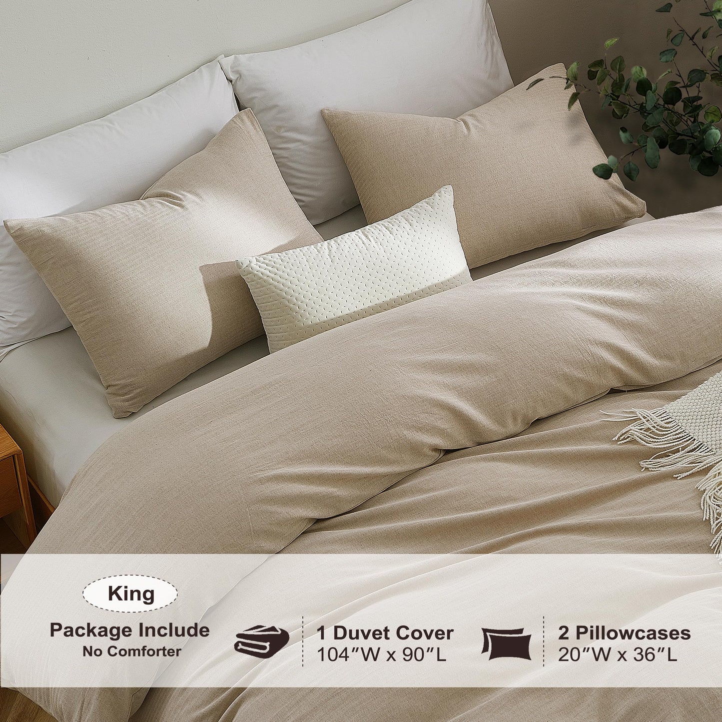 Oli Anderson King Duvet Cover, Cotton Linen Blend, 3 Pieces, Linen Brown