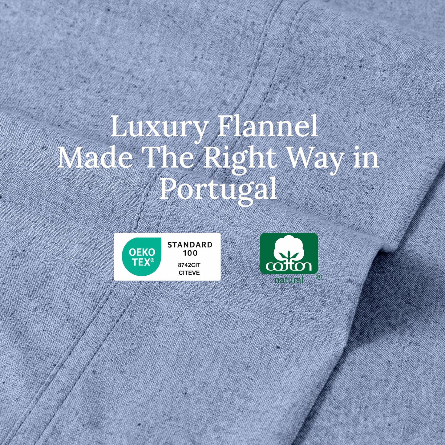 California Design Den Flannel Queen Sheet Set - Made in Portugal, 4-Pc 100% Cotton Flannel Sheets Queen Size Deep Pocket Set with Extra Depth, Thick, Velvet Soft, Triple-Brushed - Heather Blue