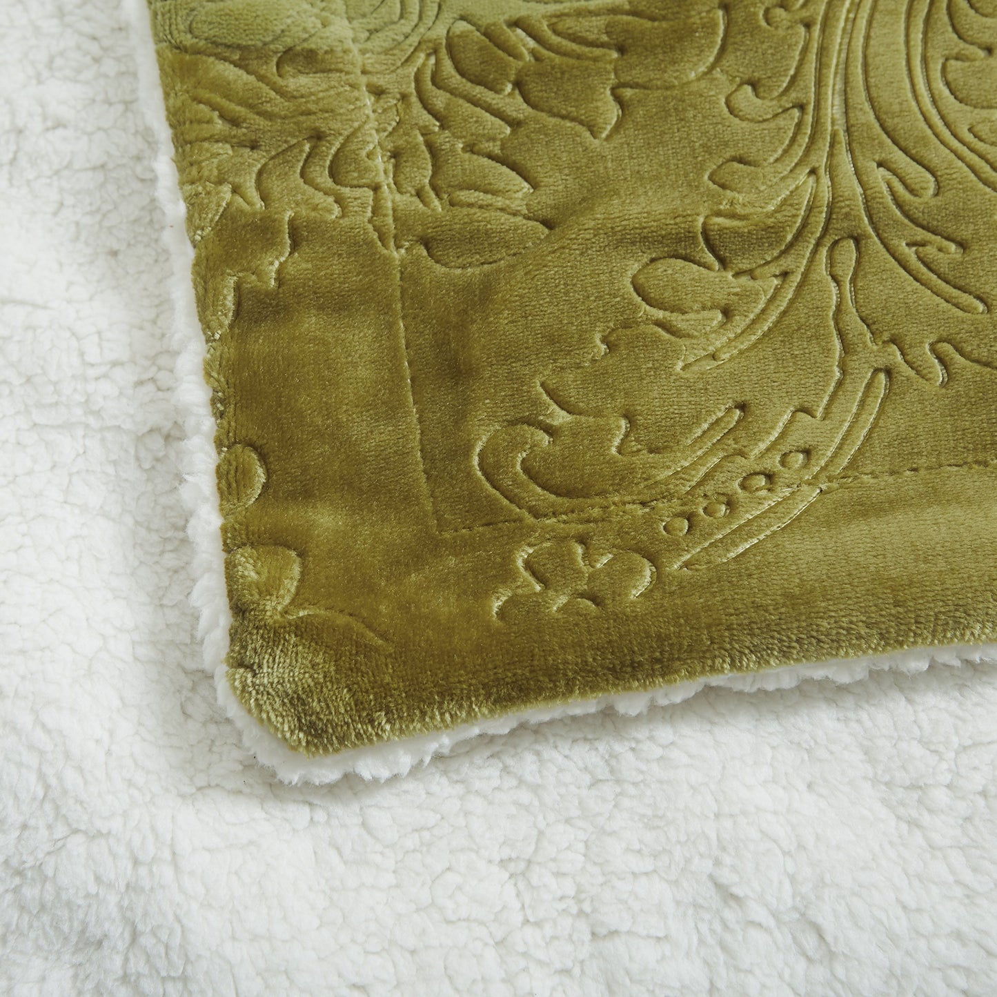 Tache Elegant Embossed Sherpa Bed Yellow Green Chartreuse Throw Blanket (Green, 90 x 90 Inch)