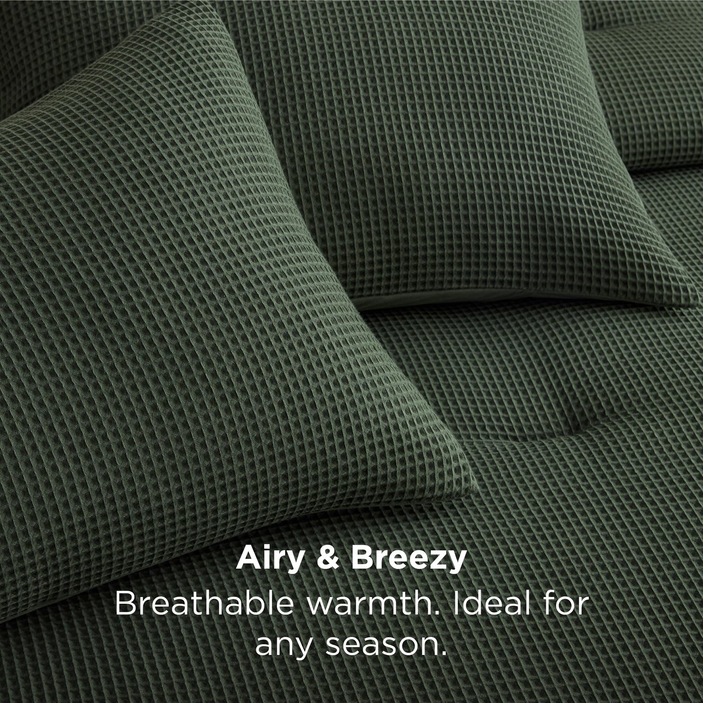 Bedsure Oliver Green Queen Bedding Comforter Set, Waffle Breathable Bedding Set, All Season Comforter with 3 Pieces, 1 Waffle Weave Comforter (90"x90") and 2 Pillowcases (20"x26")