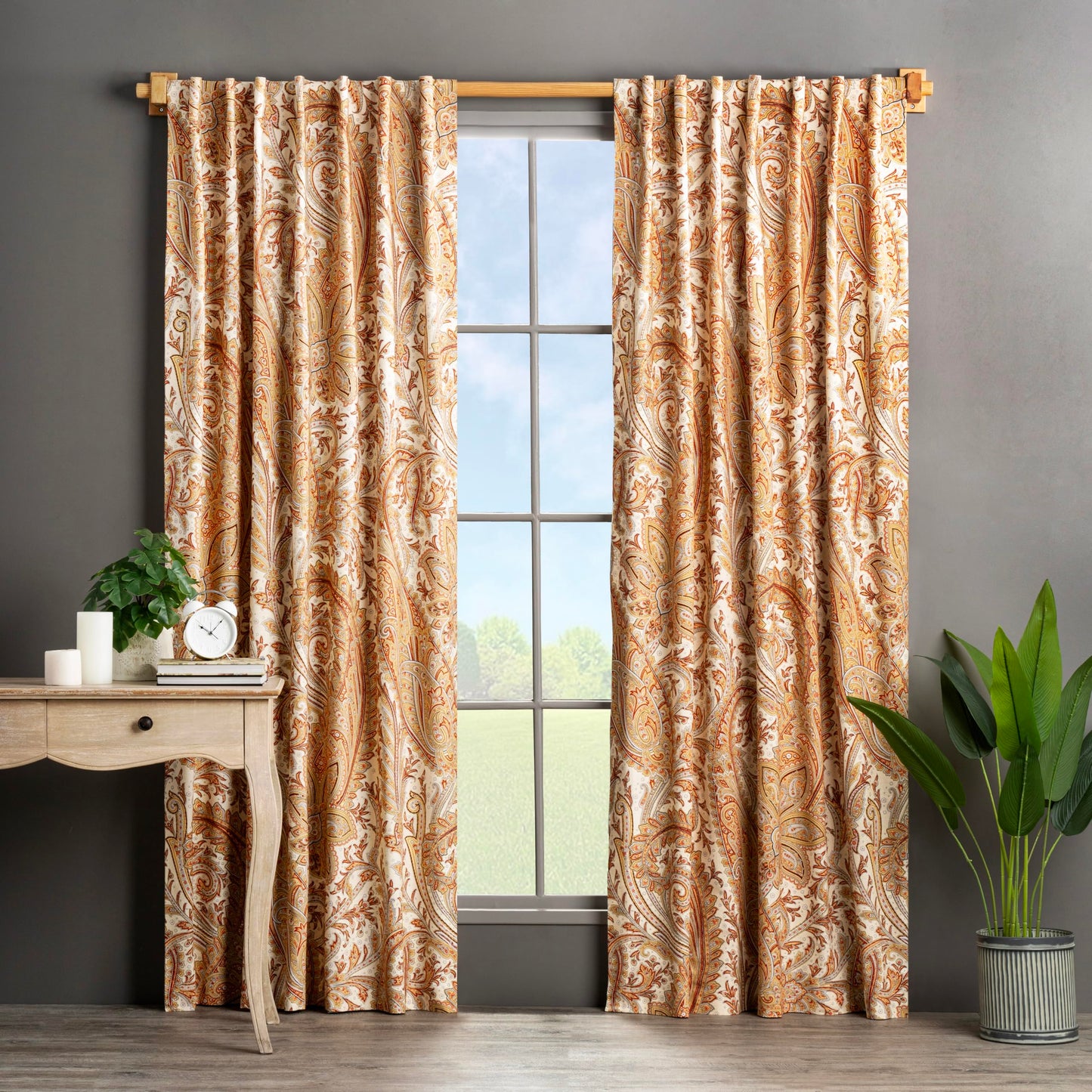 Maison d' Hermine Curtains for Living Room 100% Cotton 96 inch Length One Panel Light Filtering Curtains for Windows with Rod and Loop Pockets (Kashmir Paisley - Multi, 50" W x 96" L)