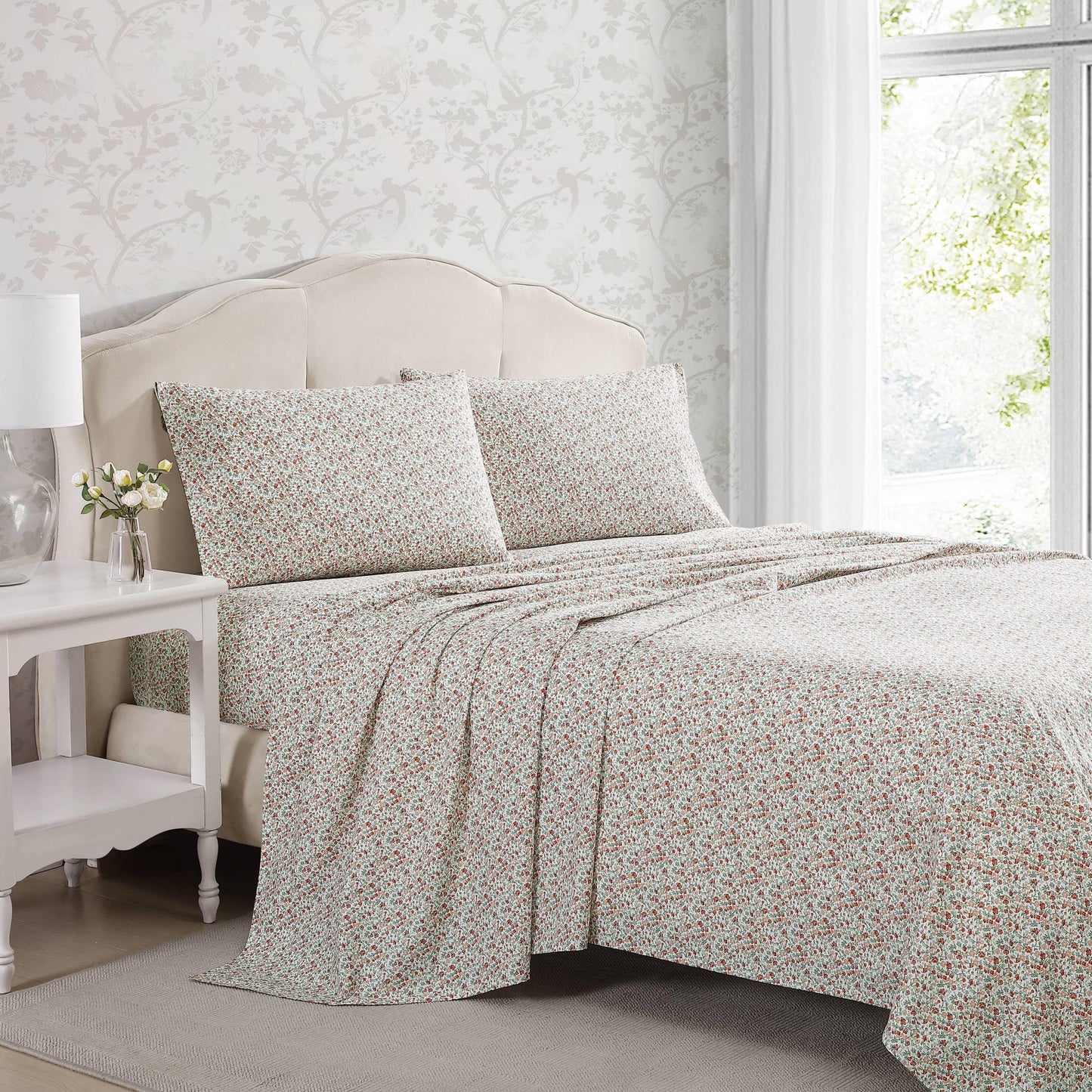 Laura Ashley - King Sheets, Cotton Percale Bedding Set, Lightweight & Breathable Home Decor (Emogene Burnt Orange, King)