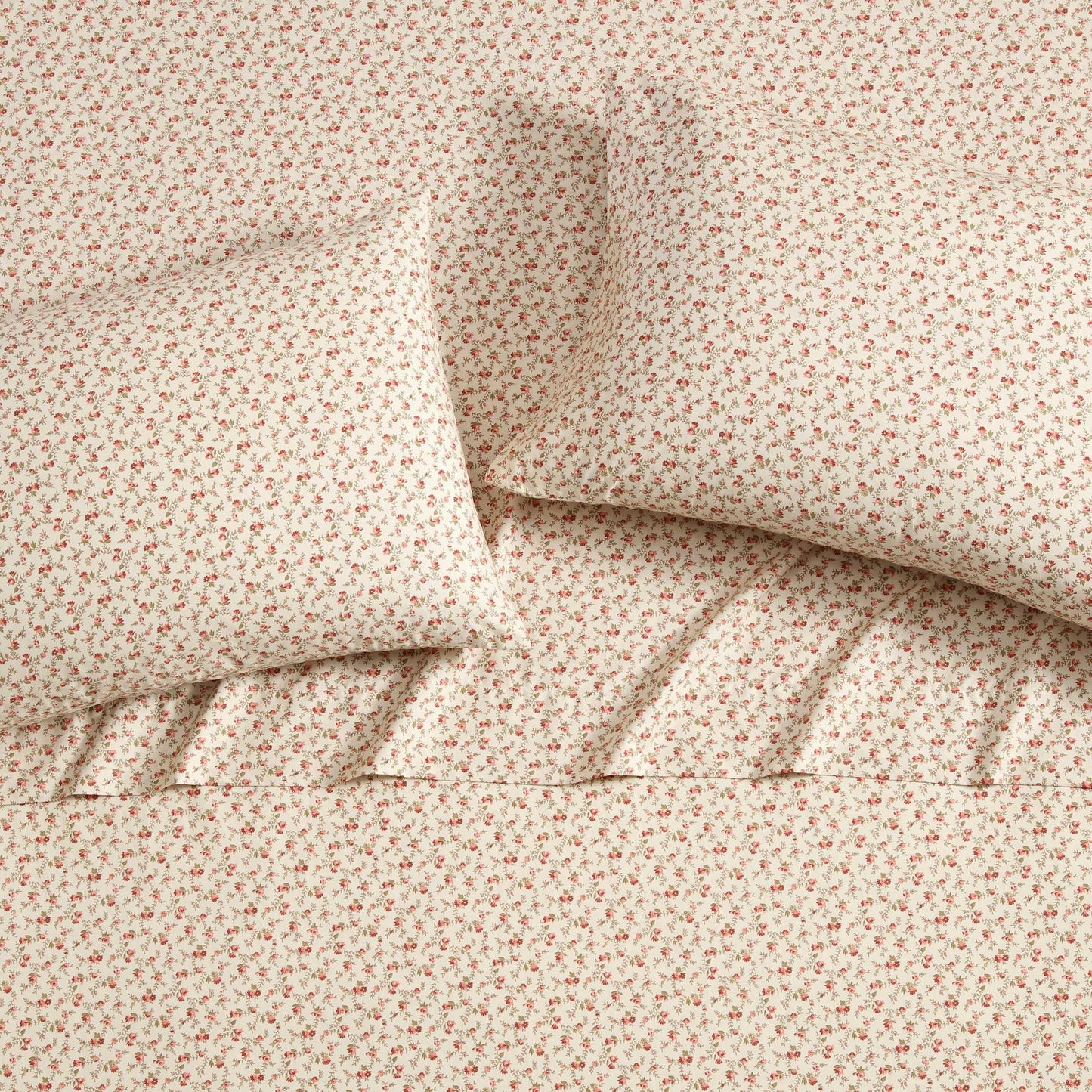Laura Ashley - King Sheets, Cotton Percale Bedding Set, Lightweight & Breathable Home Decor, Oeko-Tex Certified (Sweet Success Pink, King)