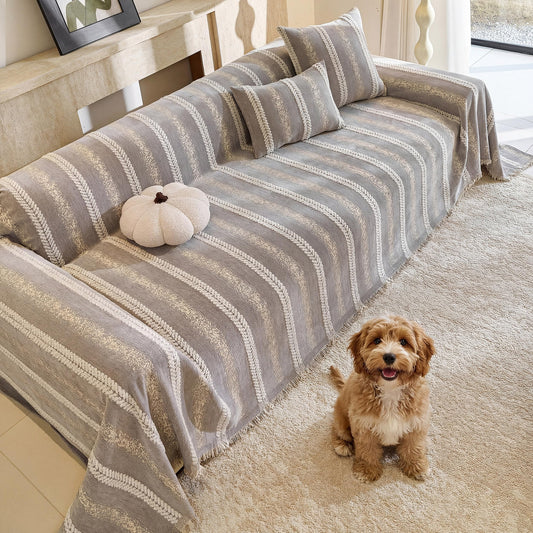 Fuyulacom Couch Cover for Dogs Washable Sofa Cover, Sectional Couch Covers, Sofa Covers for 2 Cushion Couch, Non Slip Stripe Sofa Slipcovers Furniture Protector (Light Grey, 71 * 118)