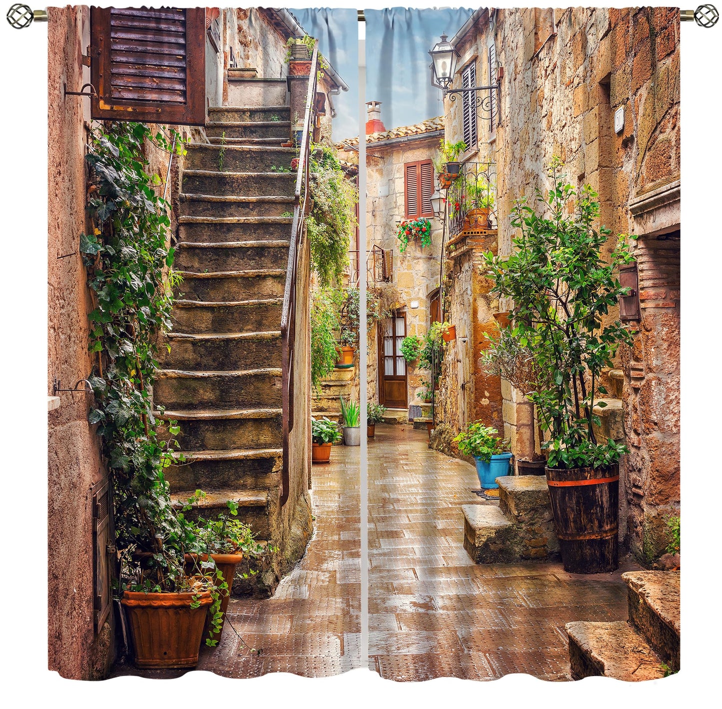 Italian Scenery Blackout Curtain,Stone Rock Houses City Rural Print Window Drapes for Bedroom Living Room Kitchen Cafe Office Decor Thermal Insulated Darkening Drapes 42x45 Inch