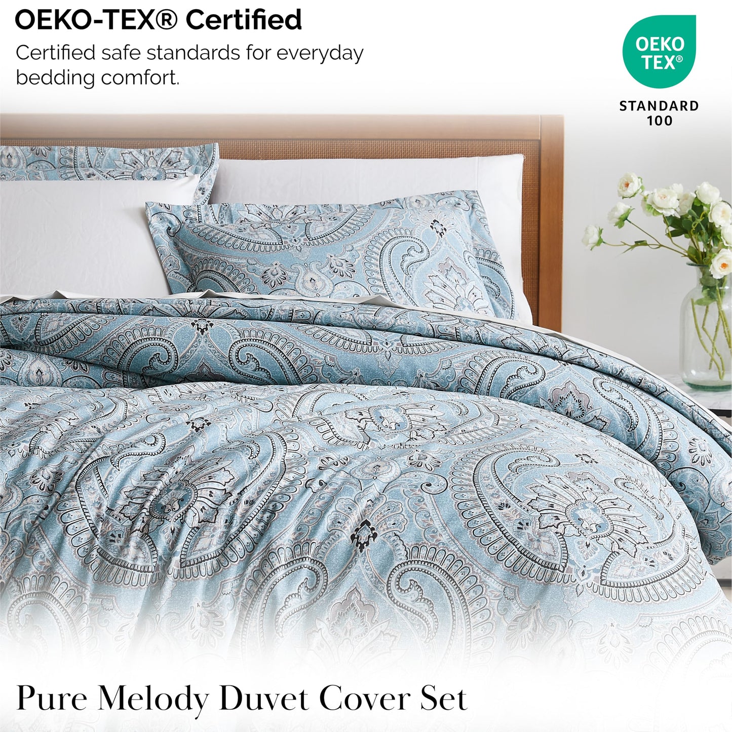 Southshore Fine Living, Inc. Reversible Paisley Cal King Duvet Cover Set, Oversized Boho California King Duvet Cover, Pet Hair Resistant Bedding, 2 Pillow Shams, Insert Not Included - Pure Melody Aqua