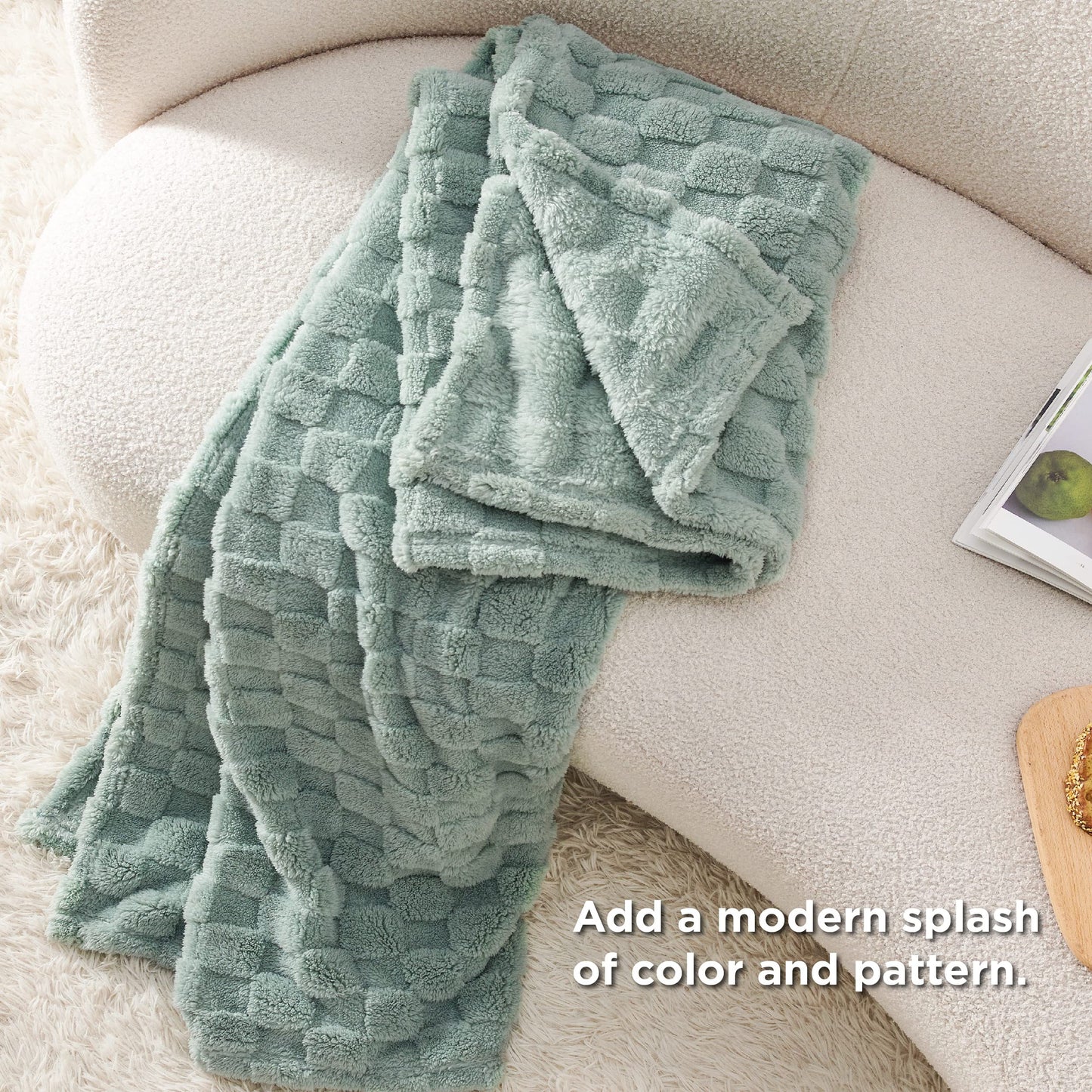 Bedsure Fleece Blanket Throw Size (Beige & Sage Green)