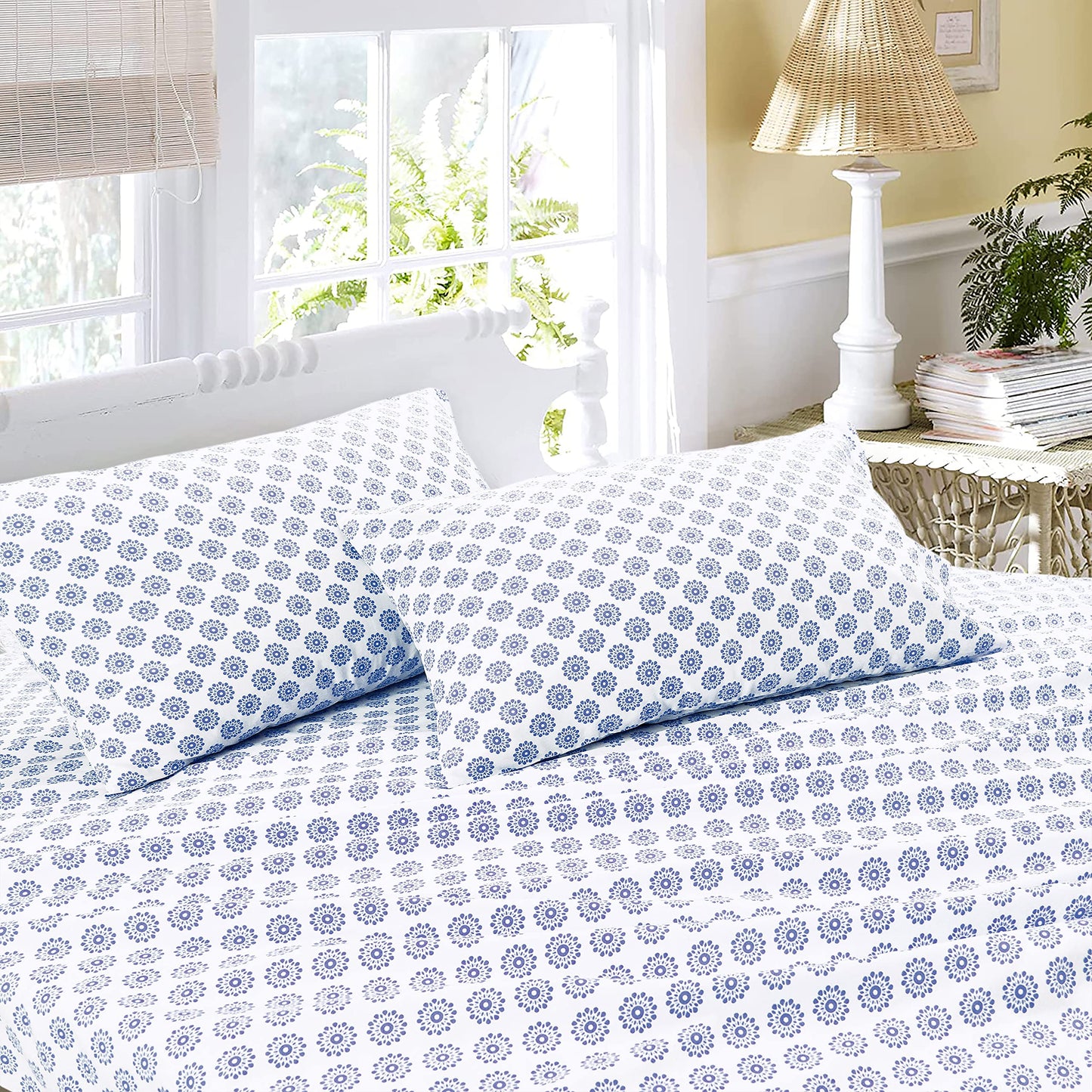 Sleepdown Cotton Bed Sheet Set - Mandalas Blue, Queen
