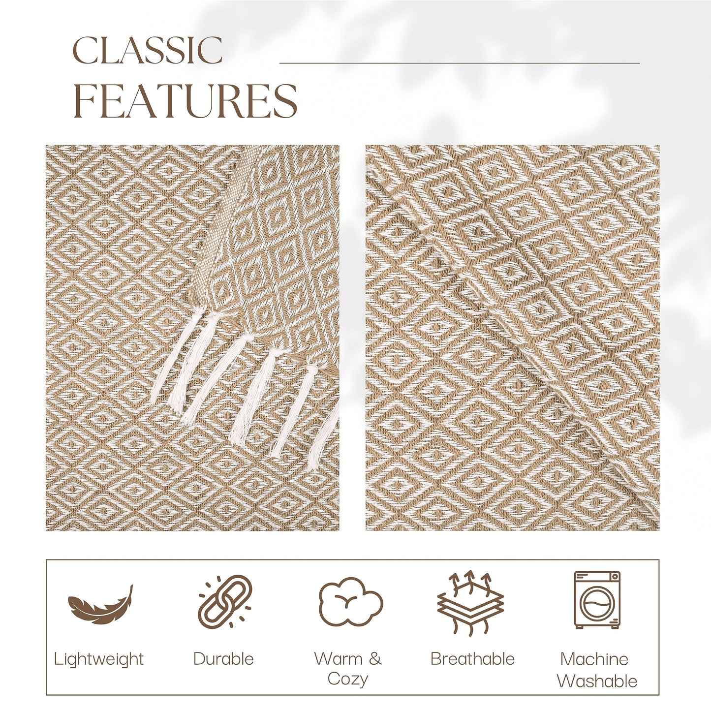 RAJRANG Beige Farmhouse Throw Blanket with Boho Tassel 50x60 Inches - Soft Vintage Geometric Throws Woven Blankets Tiger's Eye