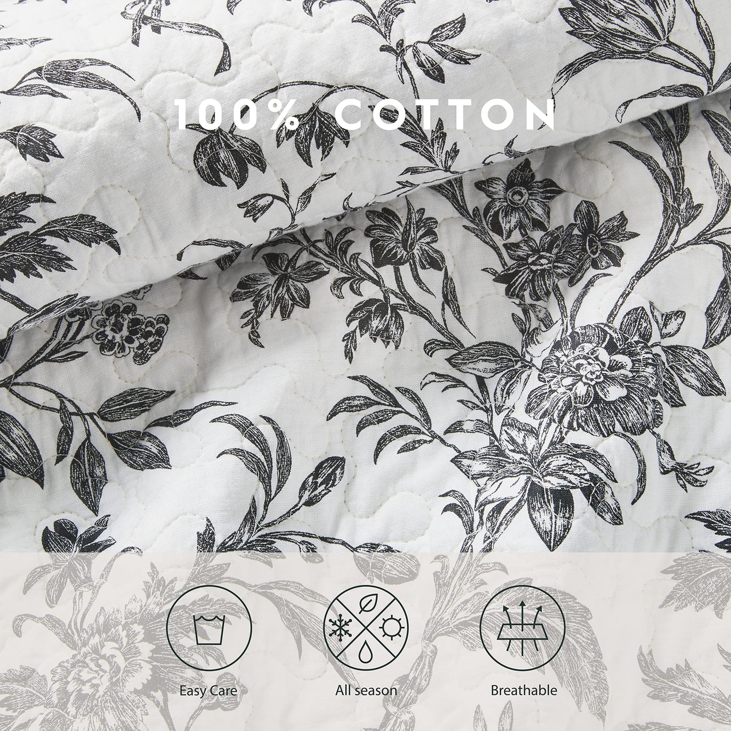 Laura Ashley - Twin Quilt Set, Soft Cotton Bedding with Reversible Design, Medium Weight for Year Round Use, 2 Piece Bed Set with Matching Pillowcase (Amberley Black/White)