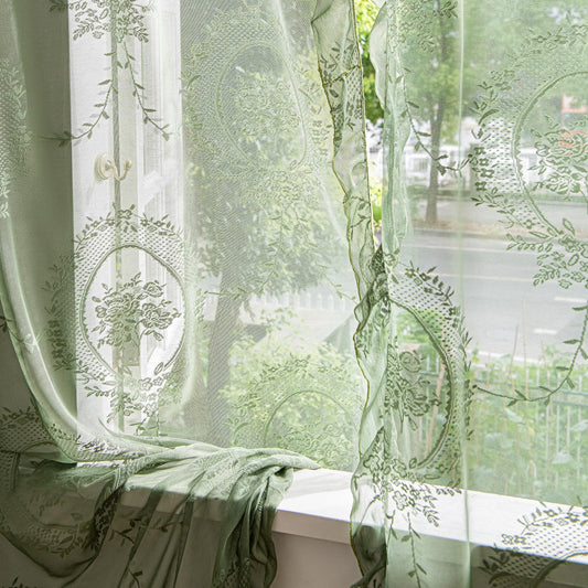 Lavyhuno Lace Curtains 84 Inches Long for Bedroom Living Room 2 Panels, Farmhouse Florals Embroidery Sheer Privacy Drapes for Christmas Decor Window Treatments Rod Pocket, W57 X L84 Olive Green