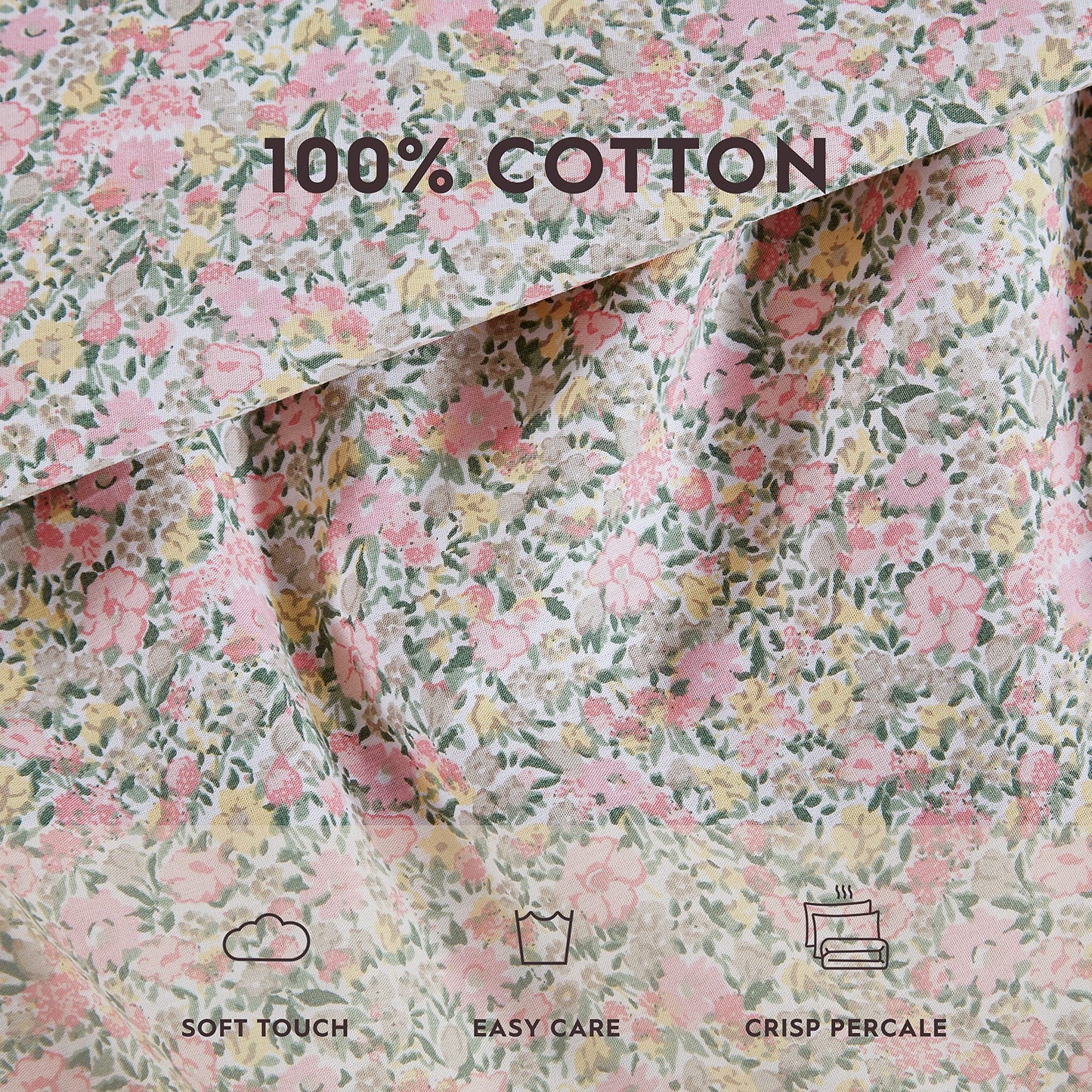 Laura Ashley – Twin Size Sheet Set, Crisp & Lightweight Cotton Percale Bedding with Fitted Sheet and Pillowcase, Floral Room Decor, Deep Pocket, College Dorm Room Essentials (Loveston Pink)